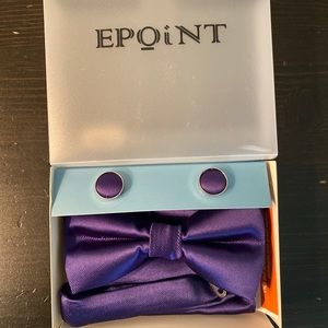 Epoint Purple Solid Silk Bow Tie, Hanky & Cufflinks for Men.